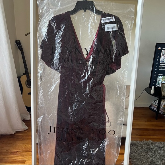NWT Jenny Yoo Marin dark berry maxi dress gown wrap deep v-neck size 6 - Picture 5 of 7